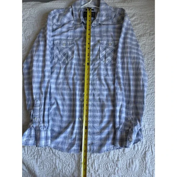 American Rag Cie Mens Medium Long Sleeve Plaid Blue Button Up Shirt 100% Cotton - Picture 6 of 8